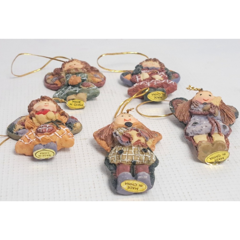 Vintage The Beachcombers Intl Mini Calico Angel Christmas Ornaments Lot (5) 2.5" - Picture 4 of 7